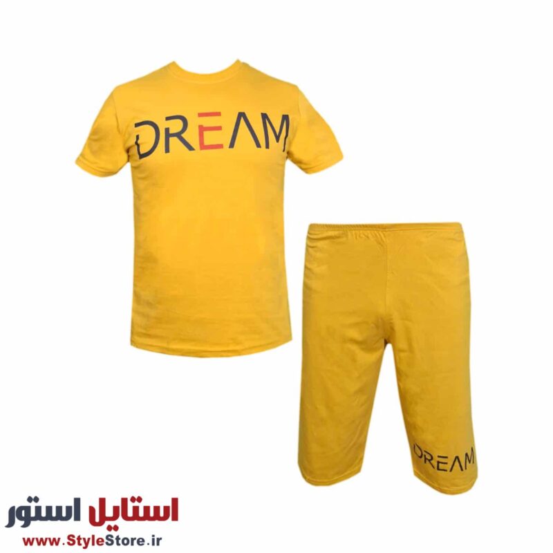 ست تیشرت و شلوارک مردانه طرح Dream کد 1565 رنگ زرد