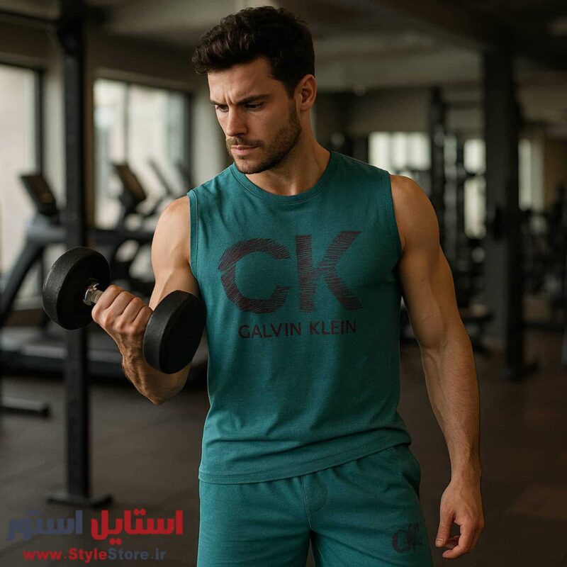 ست تاپ و شلوارک مردانه مدل CALVIN KLEIN کد 1567 رنگ سبز