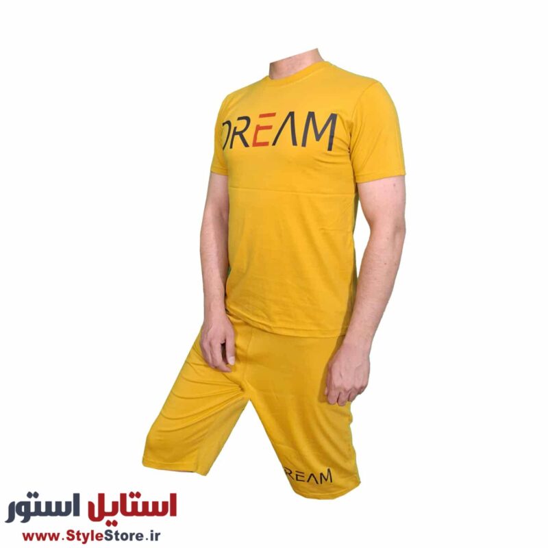 ست تیشرت و شلوارک مردانه طرح Dream کد 1565 رنگ زرد