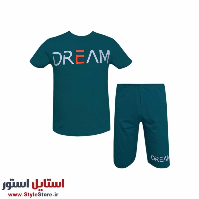 ست تیشرت و شلوارک مردانه طرح Dream کد 1565 رنگ سبز
