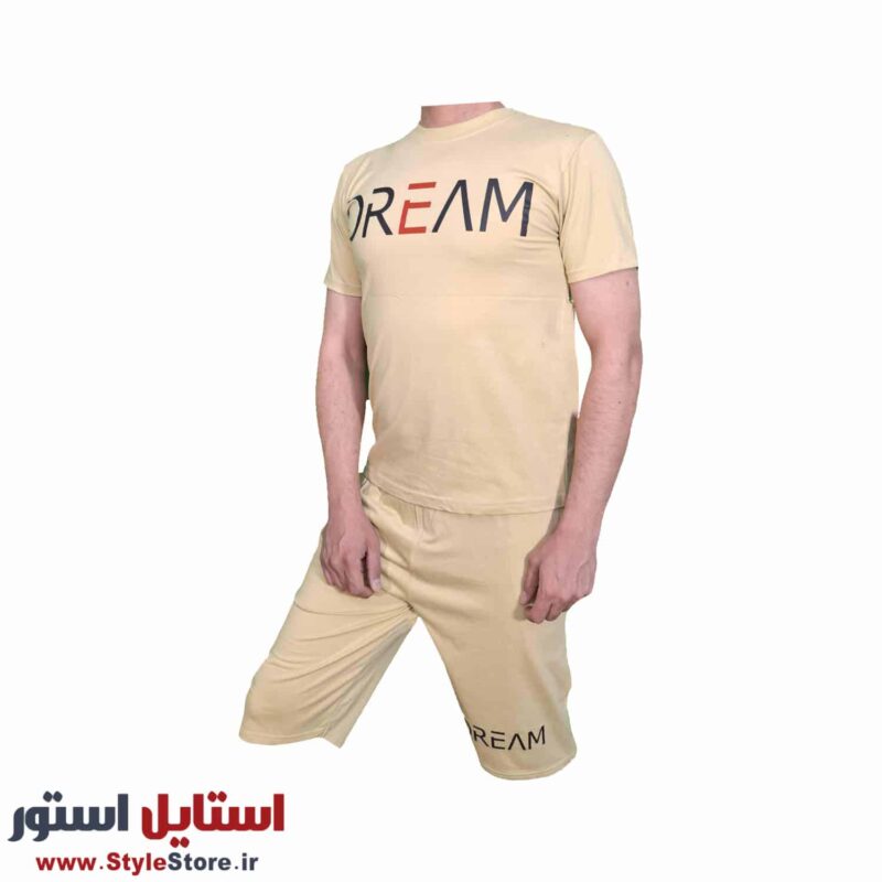 ست تیشرت و شلوارک مردانه طرح Dream کد 1565 رنگ کرم