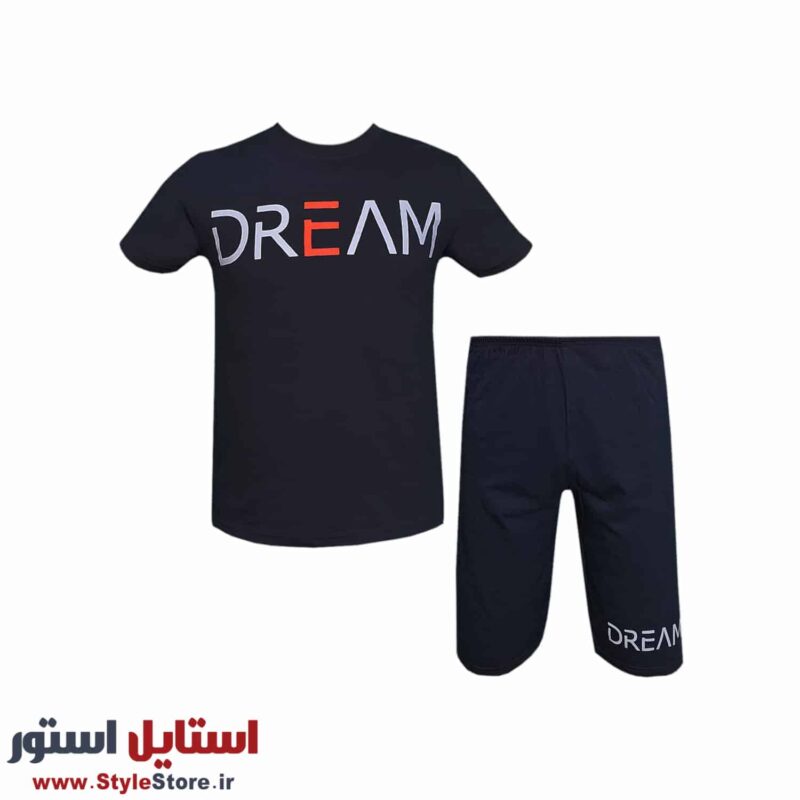 ست تیشرت و شلوارک مردانه طرح Dream کد 1565 رنگ مشکی