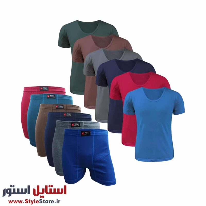پک اقتصادی شورت و زیرپوش آستین دار نیکو رنگبندی تیره مجموعه 12 عددی