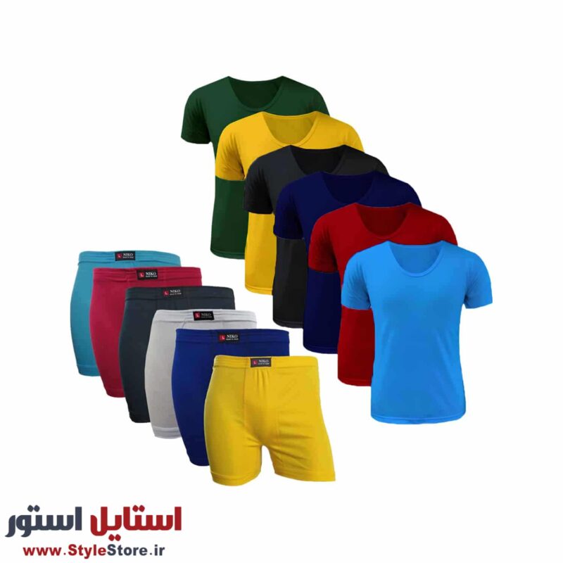 پک اقتصادی شورت و زیرپوش آستین دار نیکو رنگبندی روشن مجموعه 12 عددی
