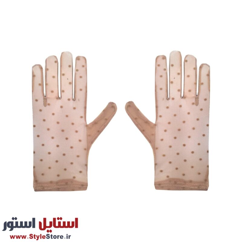 دستکش زنانه حکمت مدل گیپور خالدار کد 1619 رنگ کرم