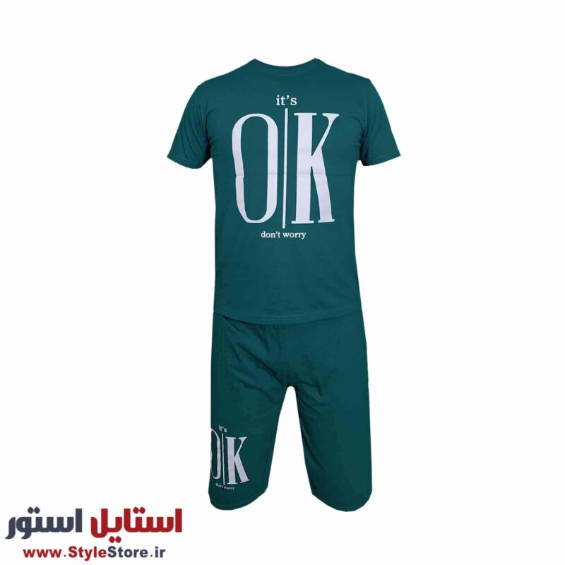 ست تی شرت و شلوارک مردانه طرح OK کد 1563 رنگ سبز