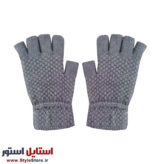 دستکش بافتنی نیم انگشتی کد 1472 رنگ طوسی روشن