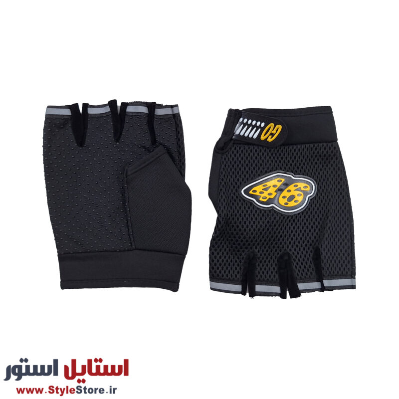 دستکش دوچرخه سواری نیمه انگشتی طرح عدد 46 کد 2062 سایز فری سایز