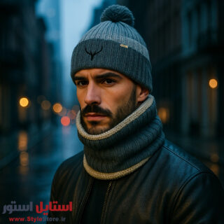 ست کلاه و شال گردن بافتنی سیلکا مدل گوزن کد 2075