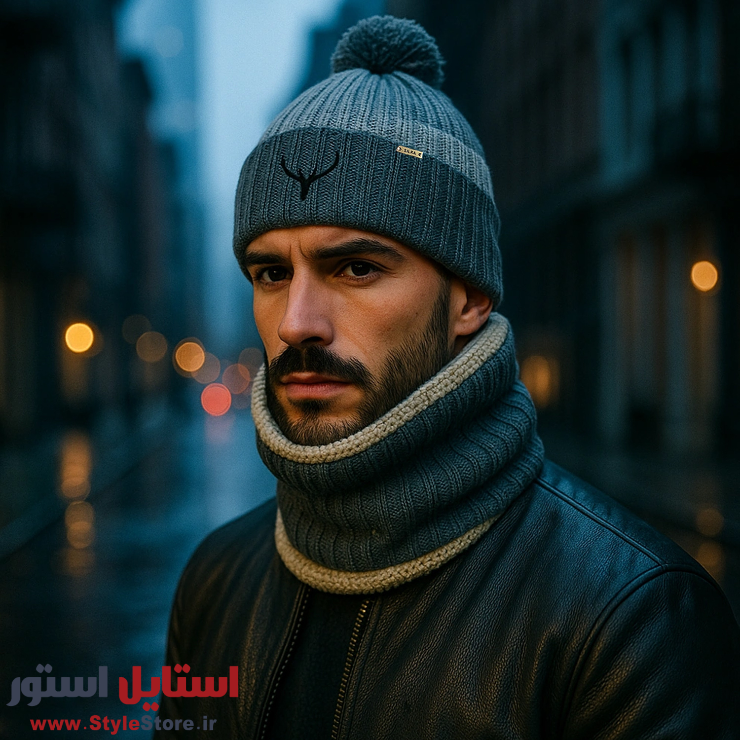 ست کلاه و شال گردن بافتنی سیلکا مدل گوزن کد 2075