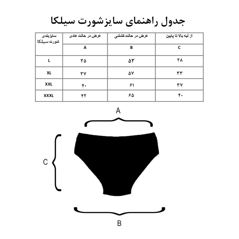 راهنمای سایز شورت سیلکا
